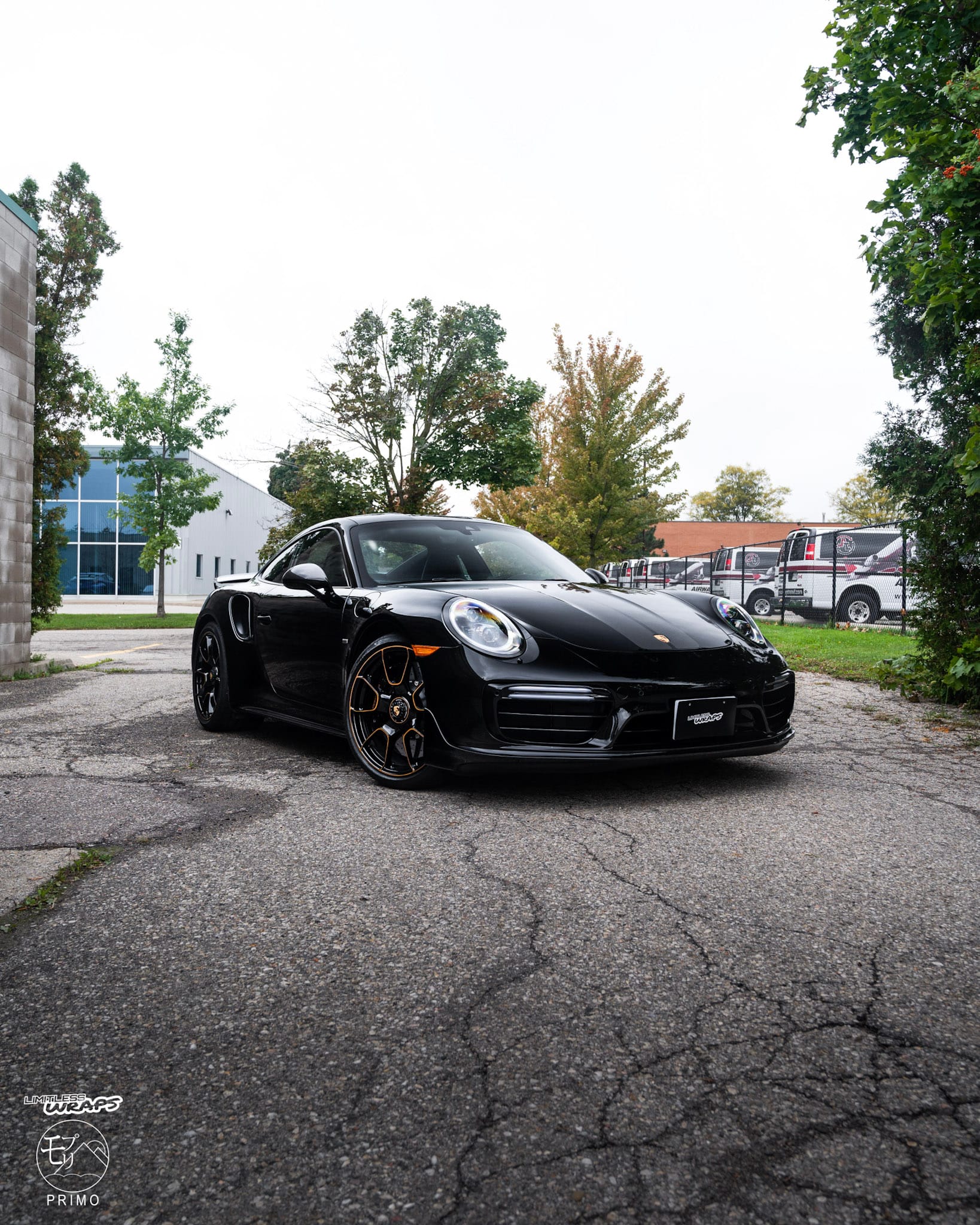 Paint protection film applied to front end of sports car